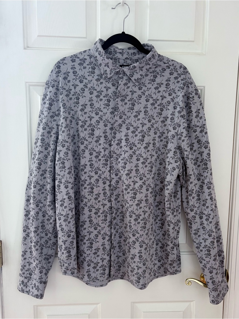 Express Floral Print Long Sleeve Knit Button Down Shirt